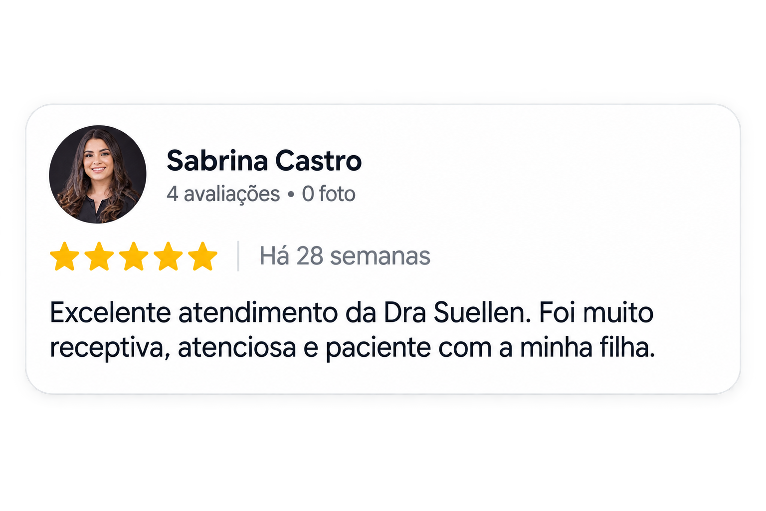 Avaliação de Sabrina Castro sobre o atendimento das cardiopediatras