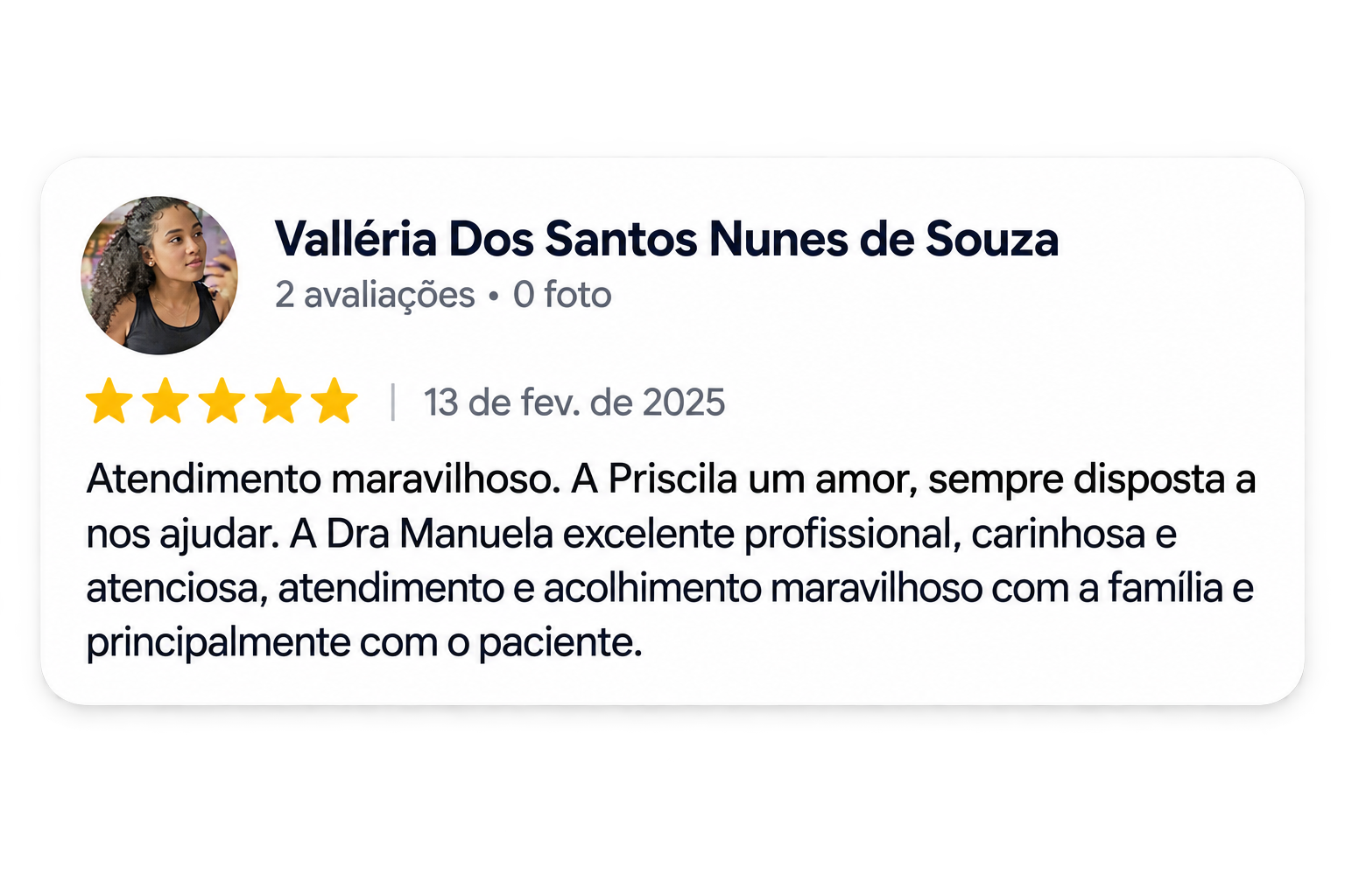 Avaliação de Valléria Dos Santos Nunes de Souza sobre o atendimento das cardiopediatras